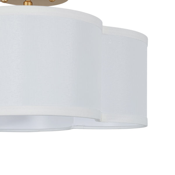 4-Lobed White Linen Flower Scallop Drum Semi-flush Mount