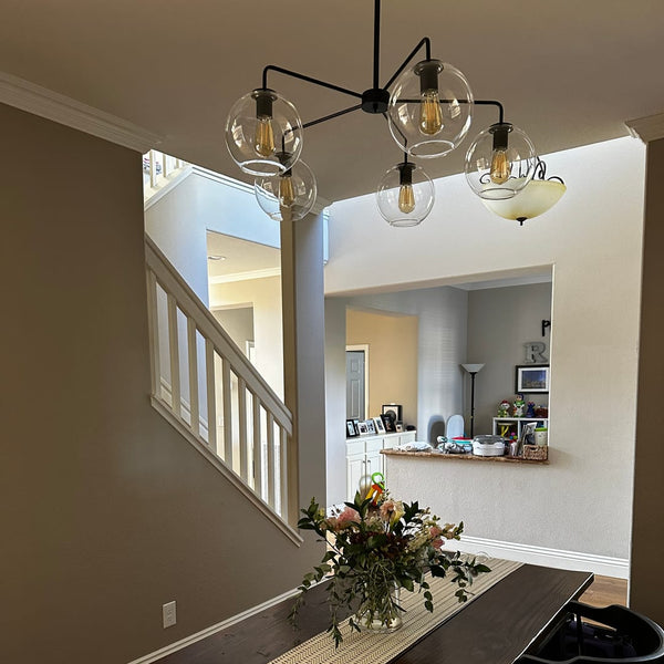 Contemporary 5-Light Hand Blown Glass Globe Chandelier