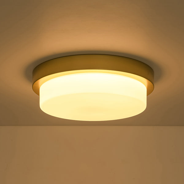 5CCT Dimmable LED Brass Circular Milk Glass Tiered Flush Mount