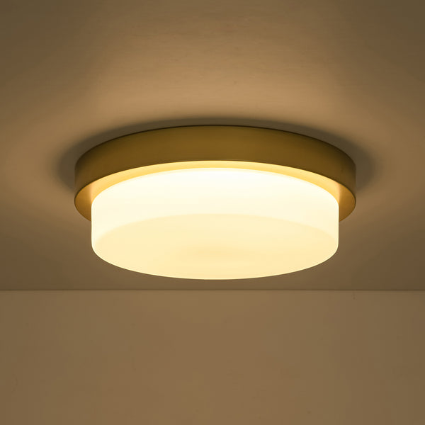 5CCT Dimmable LED Brass Circular Milk Glass Tiered Flush Mount