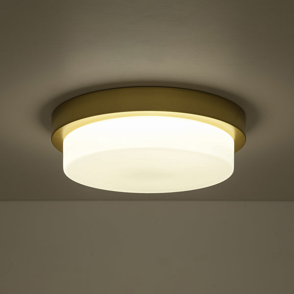 5CCT Dimmable LED Brass Circular Milk Glass Tiered Flush Mount