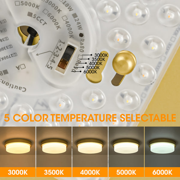 5CCT Dimmable LED Brass Circular Milk Glass Tiered Flush Mount