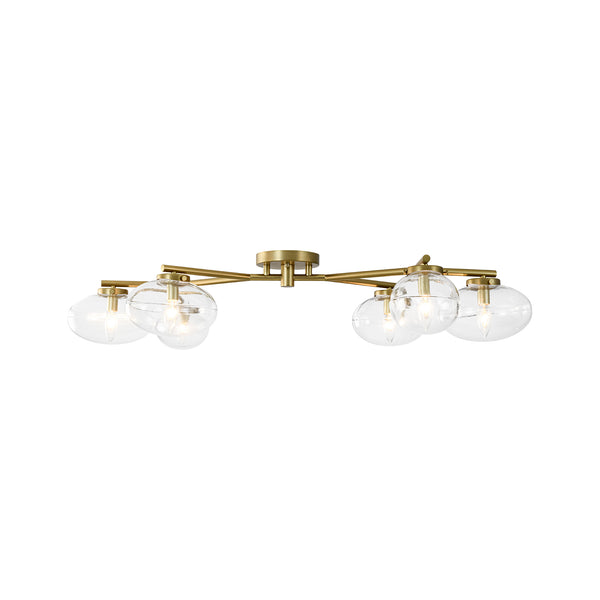 6-Light Brass Clear Ovoid Glass Branch Semi-flush Mount
