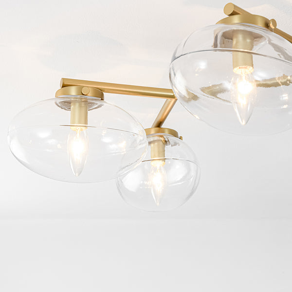 6-Light Brass Clear Ovoid Glass Branch Semi-flush Mount