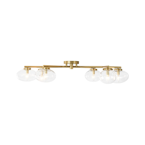 6-Light Brass Clear Ovoid Glass Branch Semi-flush Mount