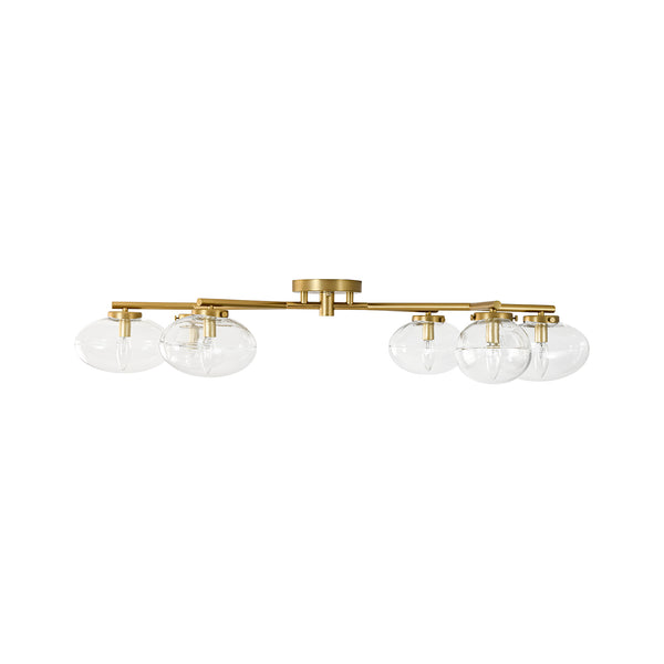 6-Light Brass Clear Ovoid Glass Branch Semi-flush Mount