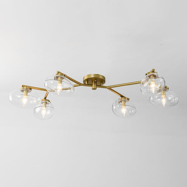 6-Light Brass Clear Ovoid Glass Branch Semi-flush Mount