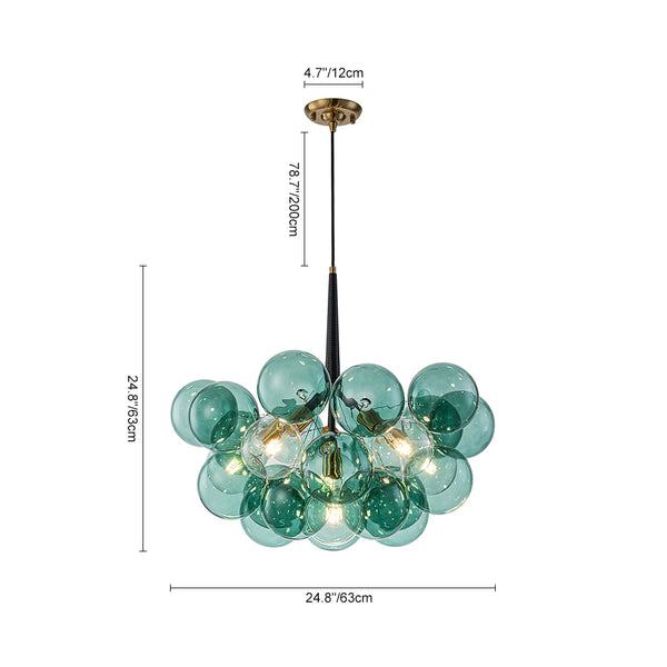6-Light Emerald Bubble Blooming Glass Chandelier