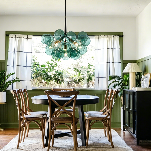 6-Light Emerald Bubble Blooming Glass Chandelier