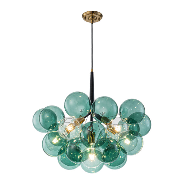 6-Light Emerald Bubble Blooming Glass Chandelier