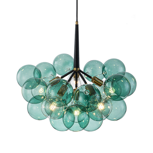 6-Light Emerald Bubble Blooming Glass Chandelier