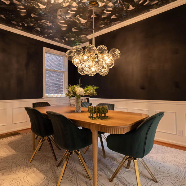 6-Light Gold Cluster Bubble Wave Globe Glass Chandelier
