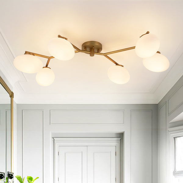 6-Light Modern Etched Oval Glass Branch Semi-Flush Mount