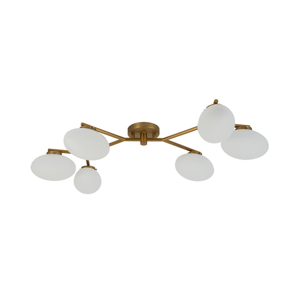6-Light Modern Etched Oval Glass Branch Semi-Flush Mount