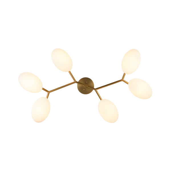 6-Light Modern Etched Oval Glass Branch Semi-Flush Mount