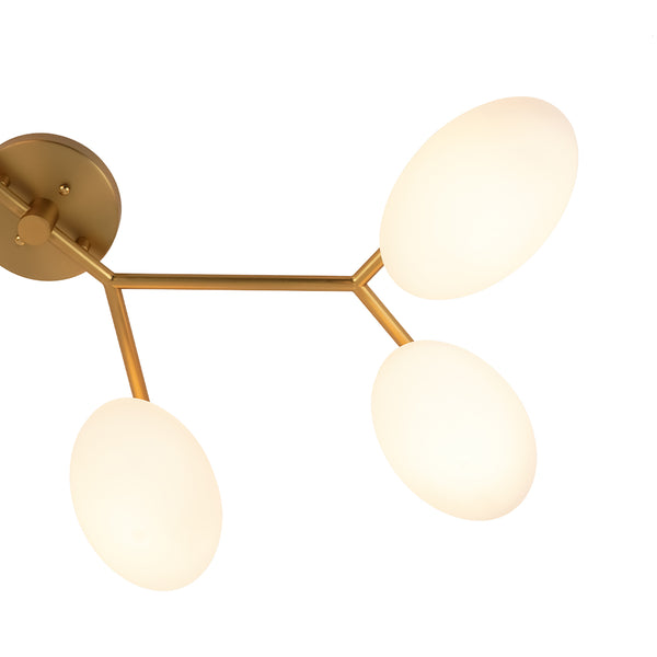 6-Light Modern Etched Oval Glass Branch Semi-Flush Mount