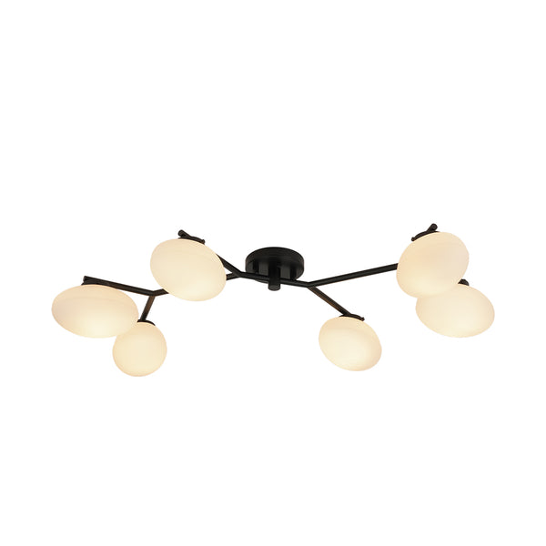 6-Light Modern Etched Oval Glass Branch Semi-Flush Mount