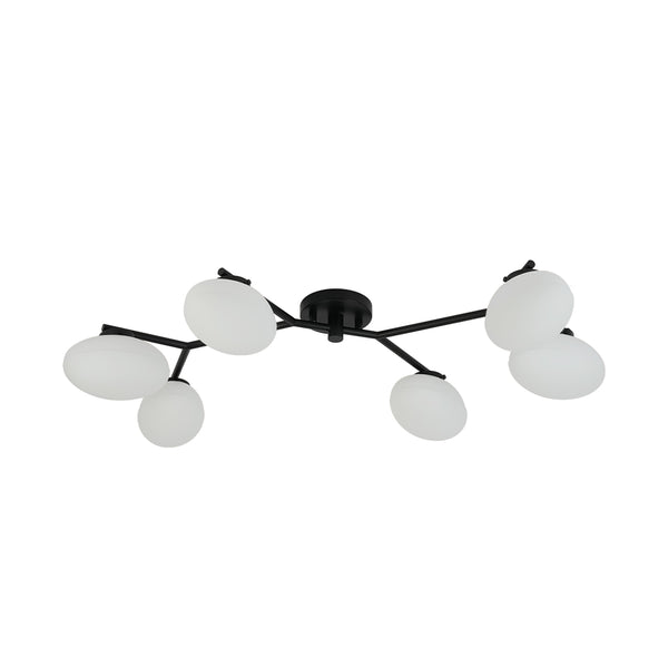 6-Light Modern Etched Oval Glass Branch Semi-Flush Mount