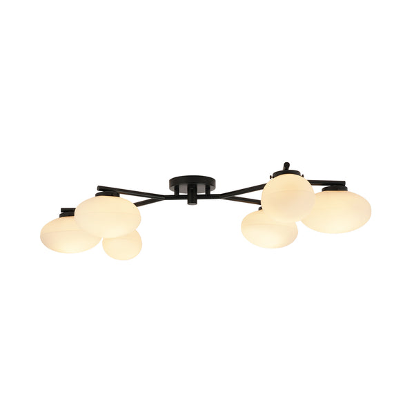 6-Light Modern Etched Oval Glass Branch Semi-Flush Mount