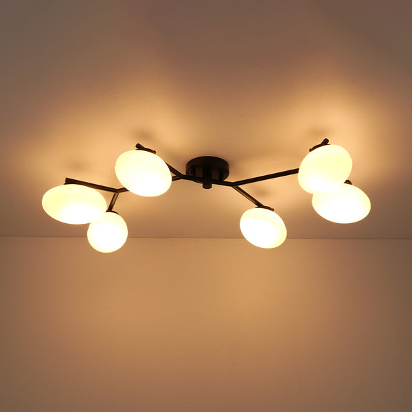 6-Light Modern Etched Oval Glass Branch Semi-Flush Mount