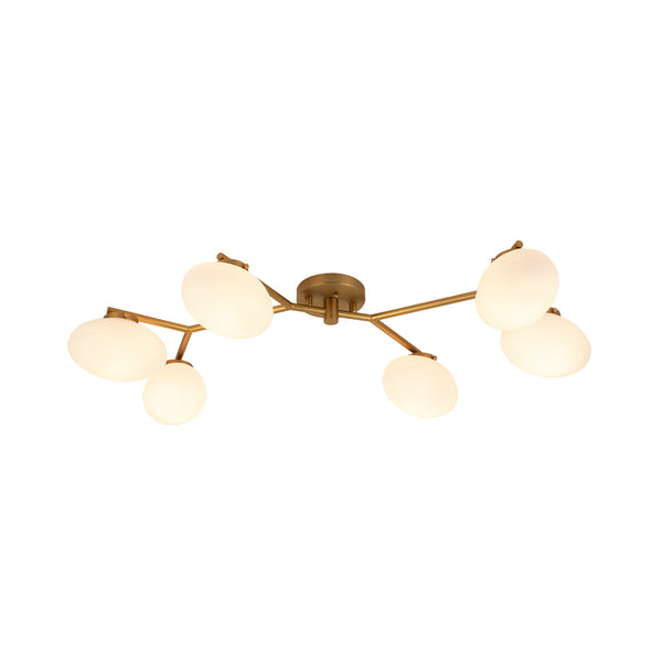 6-Light Modern Etched Oval Glass Branch Semi-Flush Mount