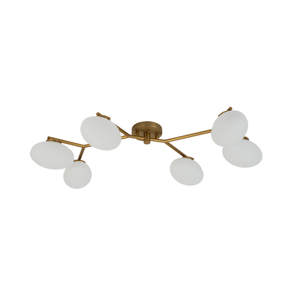 6-Light Modern Etched Oval Glass Branch Semi-Flush Mount
