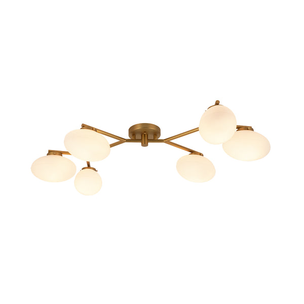 6-Light Modern Etched Oval Glass Branch Semi-Flush Mount