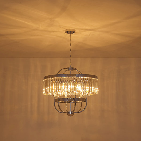 6-Light Silver Crystal Drum Empire Chandelier