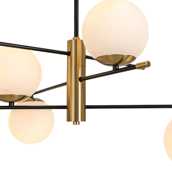 6-Light Black Brass Staggered Frosted Glass Sputnik Tiered Chandelier
