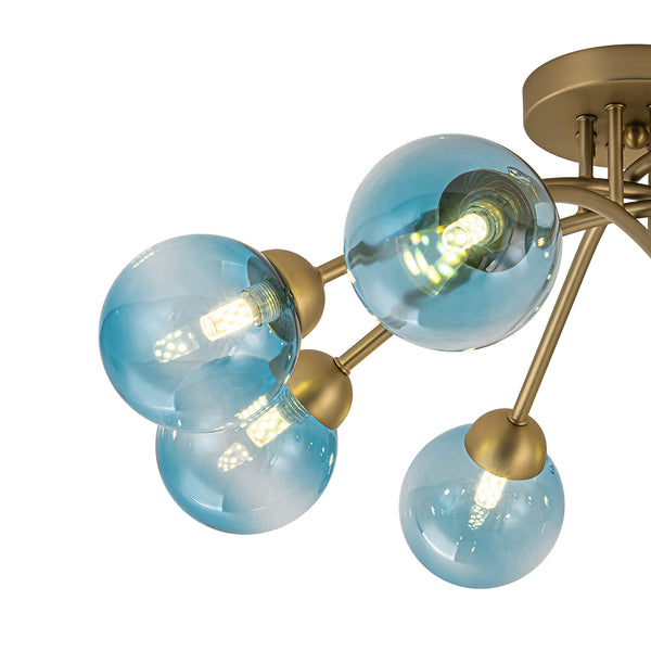 8-Light Lake Blue Tinted Glass Bubble Semi-flush Mount