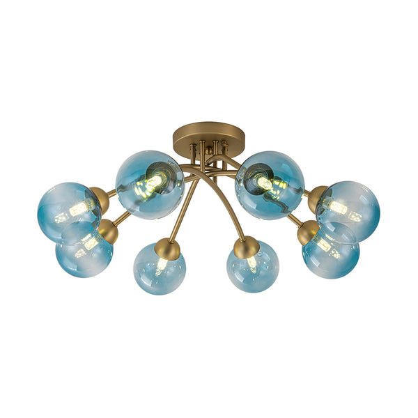 8-Light Lake Blue Tinted Glass Bubble Semi-flush Mount