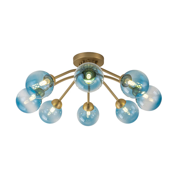8-Light Lake Blue Tinted Glass Bubble Semi-flush Mount