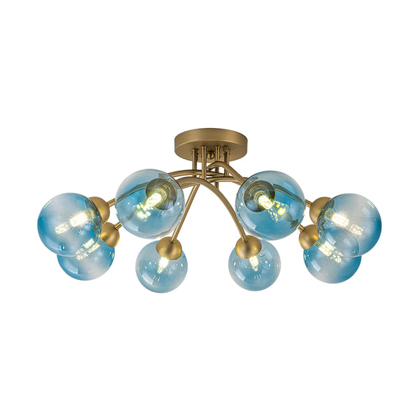8-Light Lake Blue Tinted Glass Bubble Semi-flush Mount