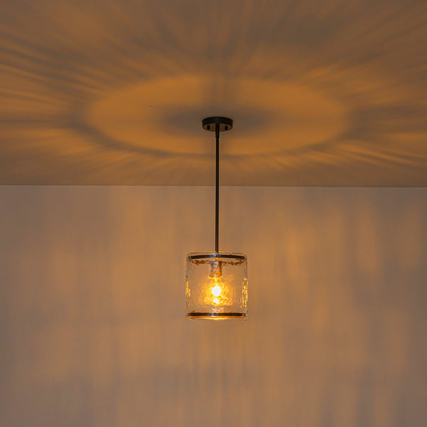 9.3'' Wide Modern 1-Light Water Ripple Glass Cylinder Single Pendant