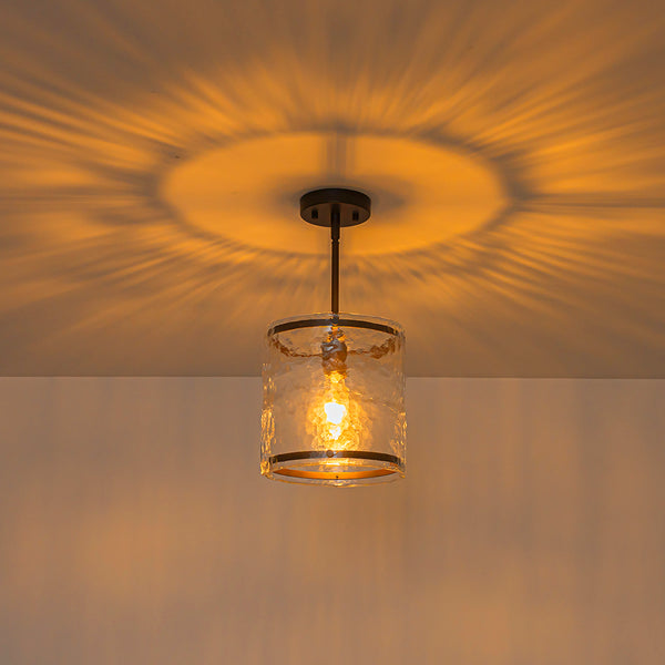 9.3'' Wide Modern 1-Light Water Ripple Glass Cylinder Single Pendant