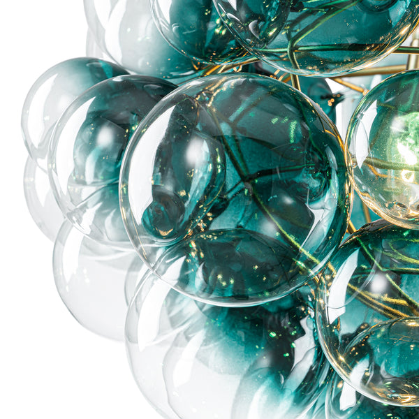 Art Decor 3-Light Gradient Lake Blue Globe Glass Bubbles Chandelier