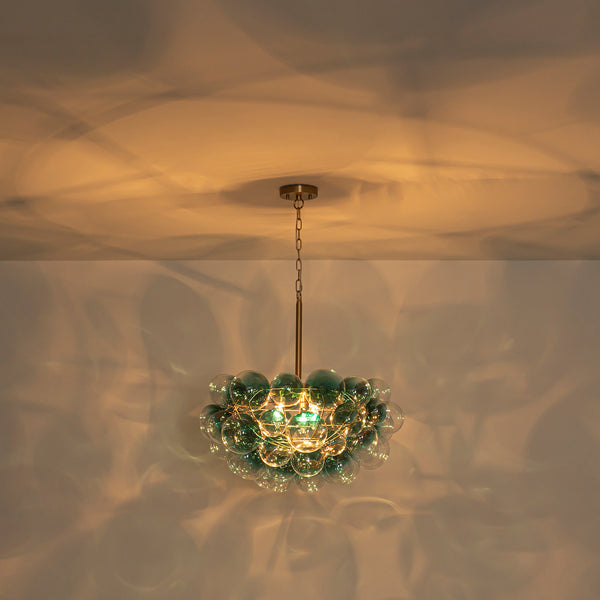 Art Decor 3-Light Gradient Lake Blue Globe Glass Bubbles Chandelier