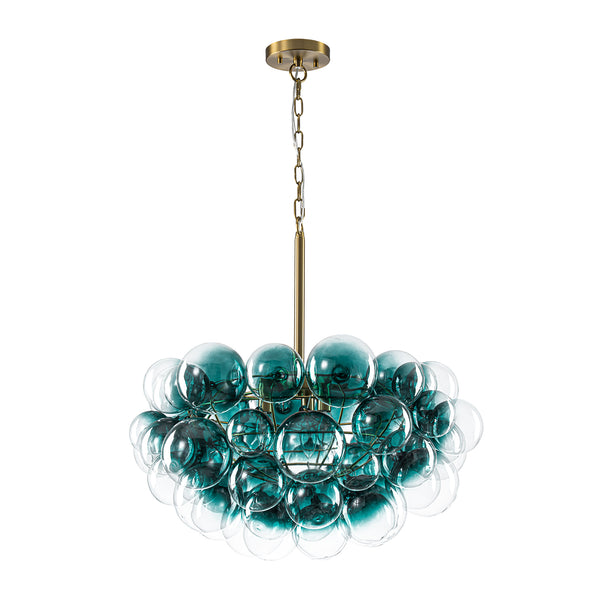 Art Decor 3-Light Gradient Lake Blue Globe Glass Bubbles Chandelier
