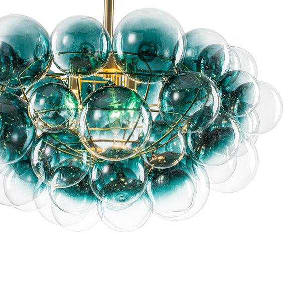 Art Decor 3-Light Gradient Lake Blue Globe Glass Bubbles Chandelier