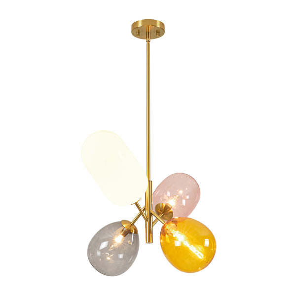 Asymmetrical 4-Light Translucent Tinted Blown Glass Sputnik Cluster Chandelier
