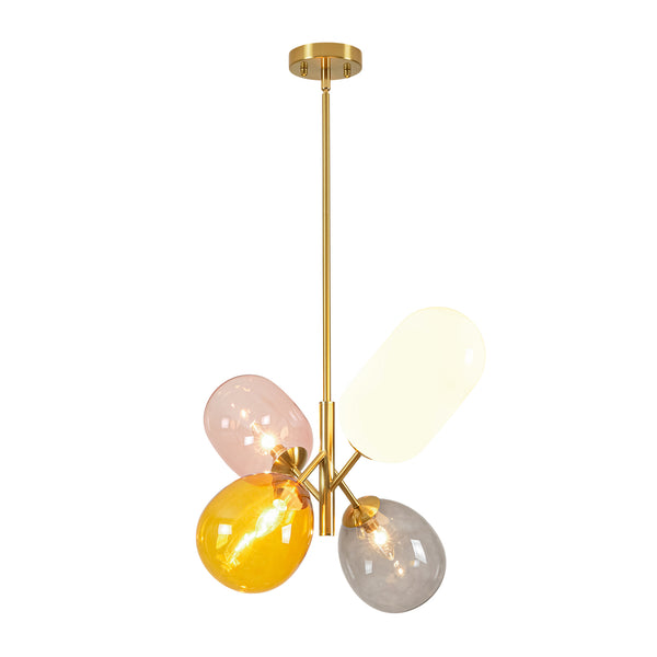 Asymmetrical 4-Light Translucent Tinted Blown Glass Sputnik Cluster Chandelier