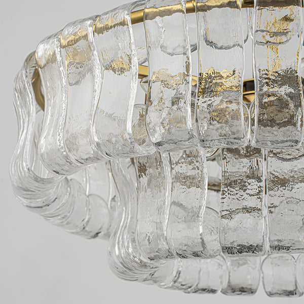 Brass 6-Light Rippled Glass Tiered Semi-Flush Mount
