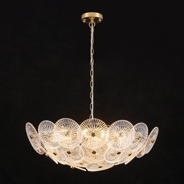 Clear 9-Light Lotus Leaf Glass Floral Chandelier
