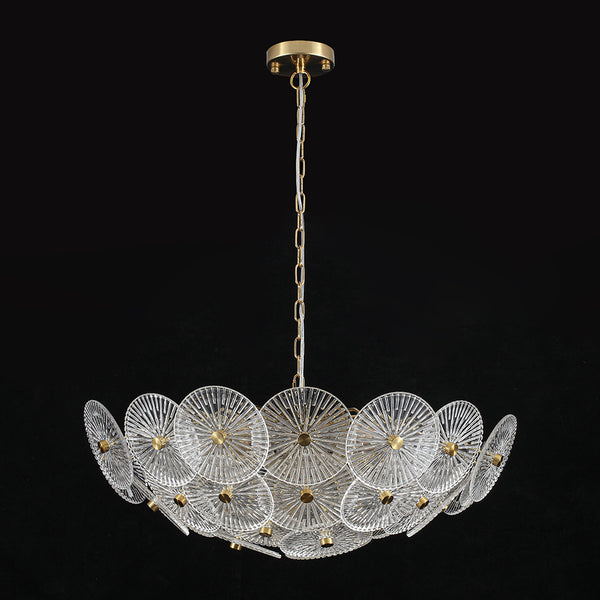 Clear 9-Light Lotus Leaf Glass Floral Chandelier