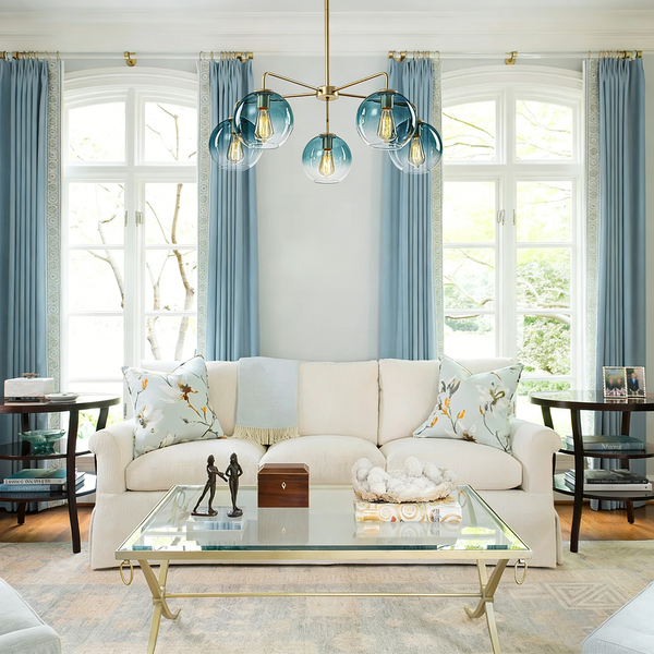 Contemporary 5-Light Hand Blown Glass Gradient Glass Globe Chandelier