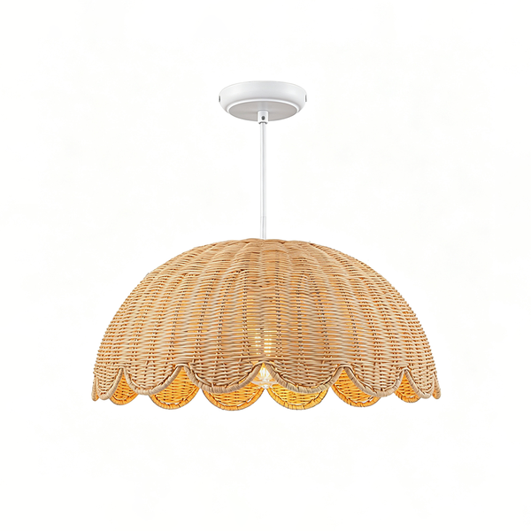 Cottage 1-Light Rattan Dome Scalloped Pendant