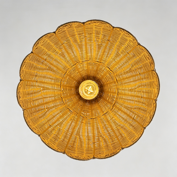 Cottage 1-Light Rattan Dome Scalloped Pendant