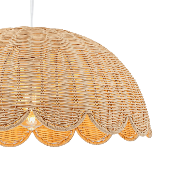 Cottage 1-Light Rattan Dome Scalloped Pendant