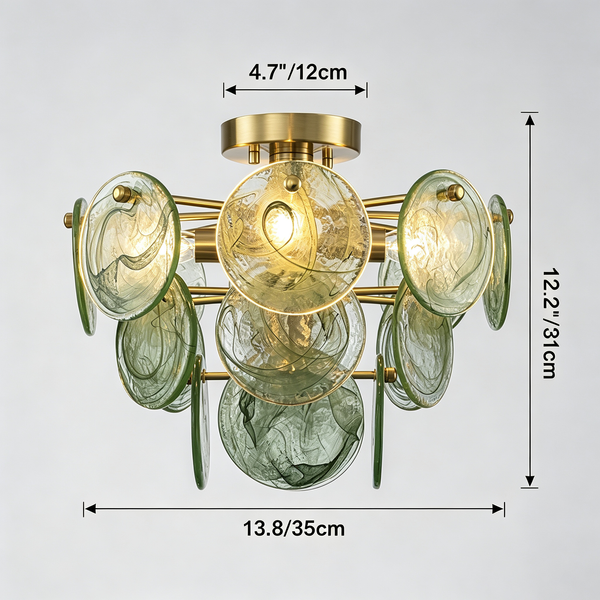 Dark Green 4-Light Stire Glass Tiered Semi-Flush Mount