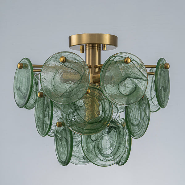 Dark Green 4-Light Stire Glass Tiered Semi-Flush Mount